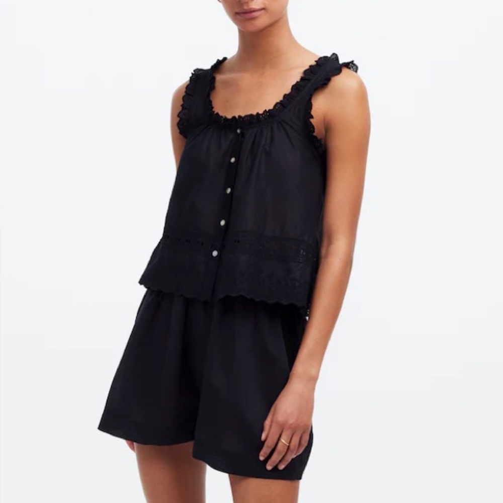 Madewell Embroidered Ruffle-Trim Top